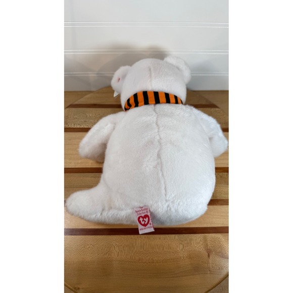Ty Beanie Baby Quivers Ghost Bear Halloween Orange Black Scarf 2004 - Picture 4 of 8